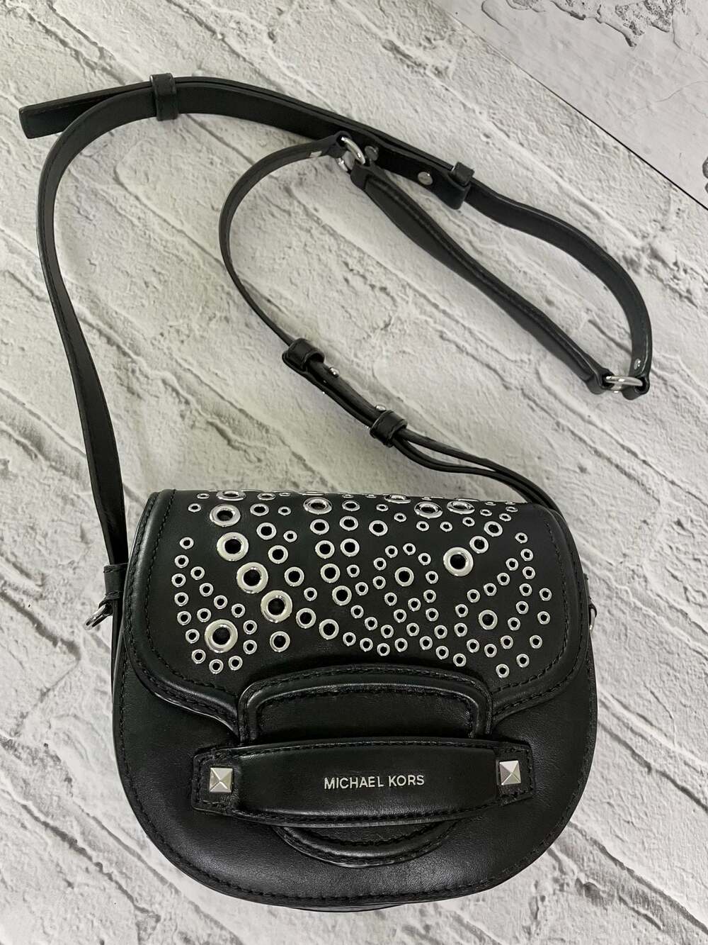 Michael Kors Cary Studded Leather Saddle Crossbody Bag